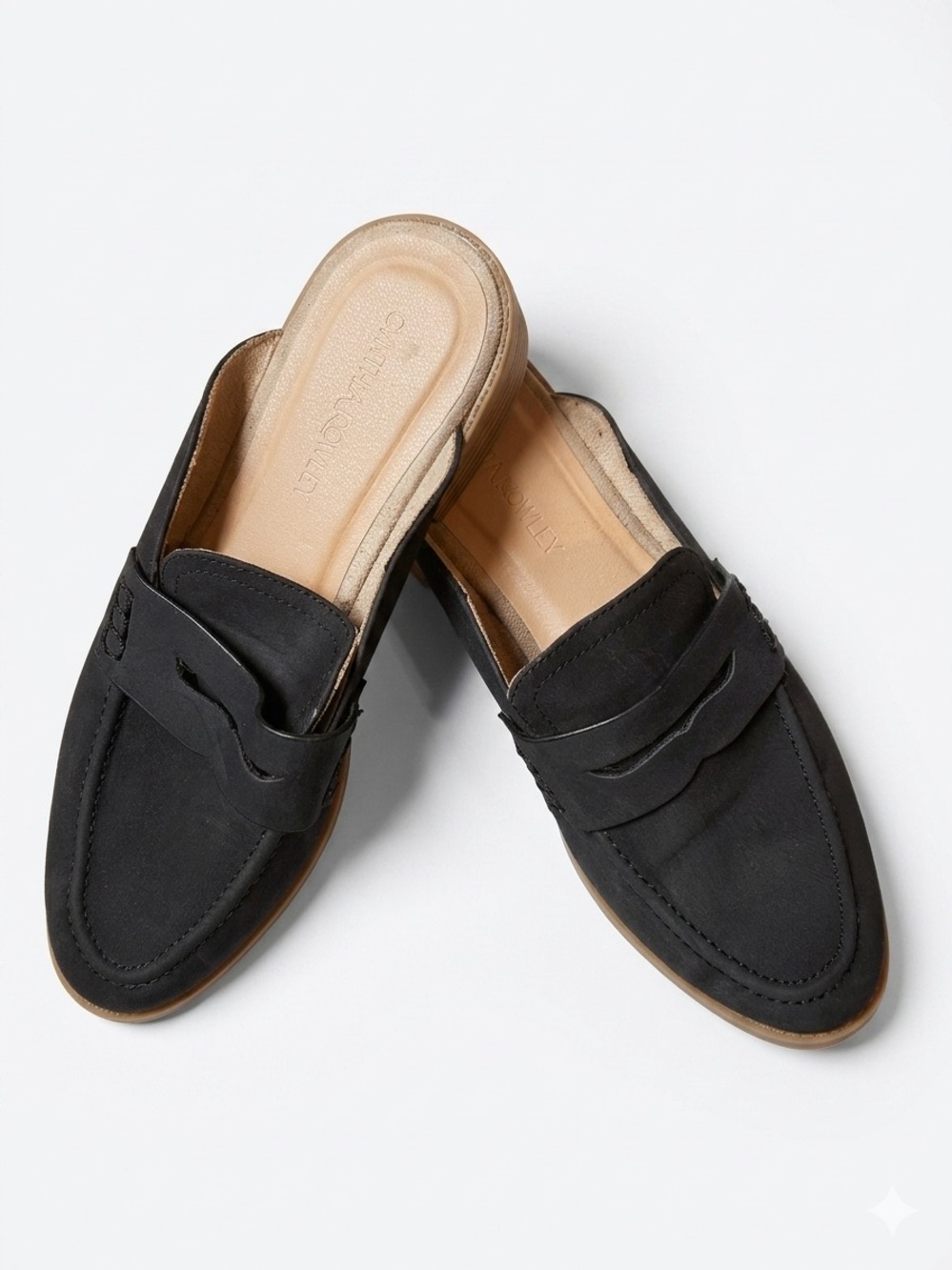 Cynthia Rowley "Prescott" Black Faux Suede Penny Loafer Mules - Size 7.5M